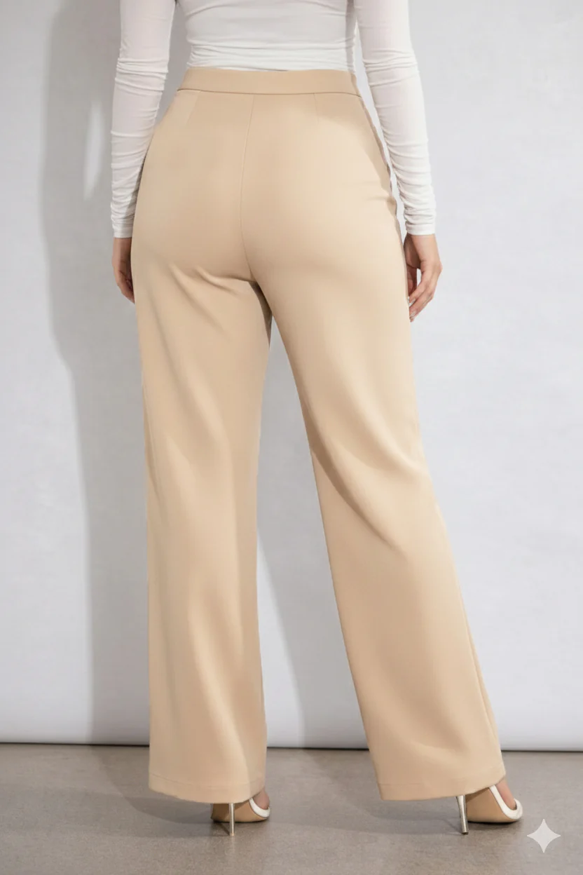 Women’s Beige High Waist Wide Leg Pants - Image 4