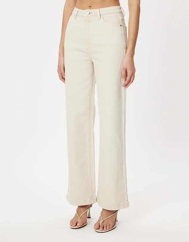 Women’s Beige High Waisted Wide Leg Jeans - Image 2