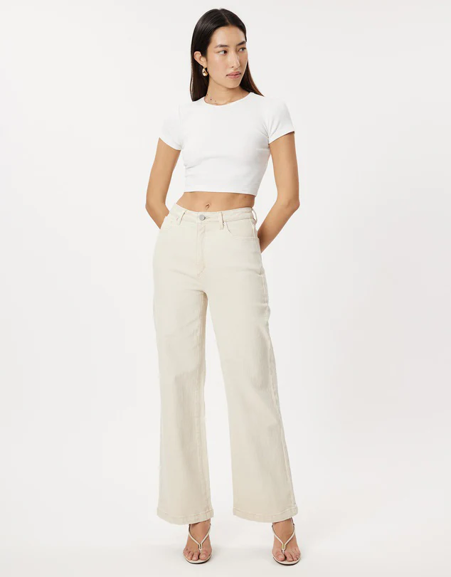 Women’s Beige High Waisted Wide Leg Jeans - Image 6