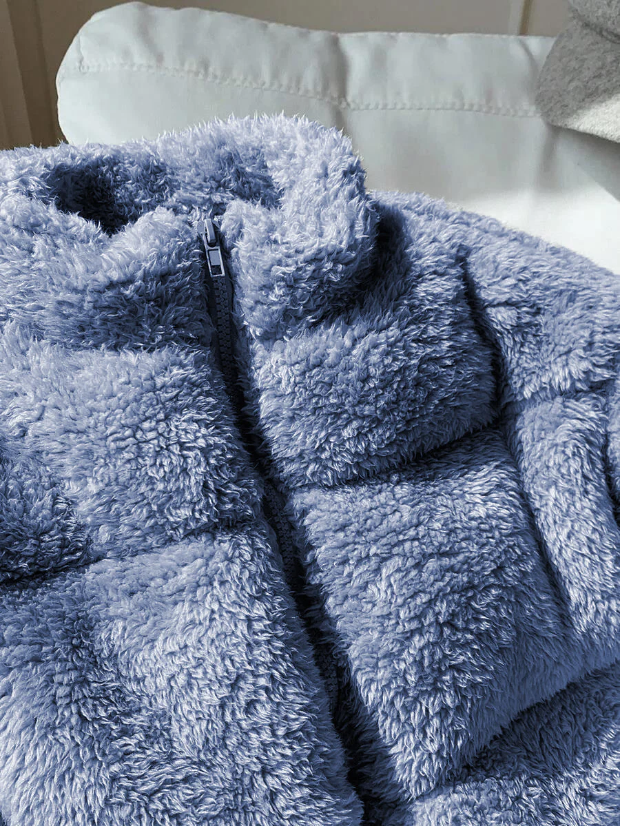 Women’s Blue Teddy Fleece Jacket - Image 3