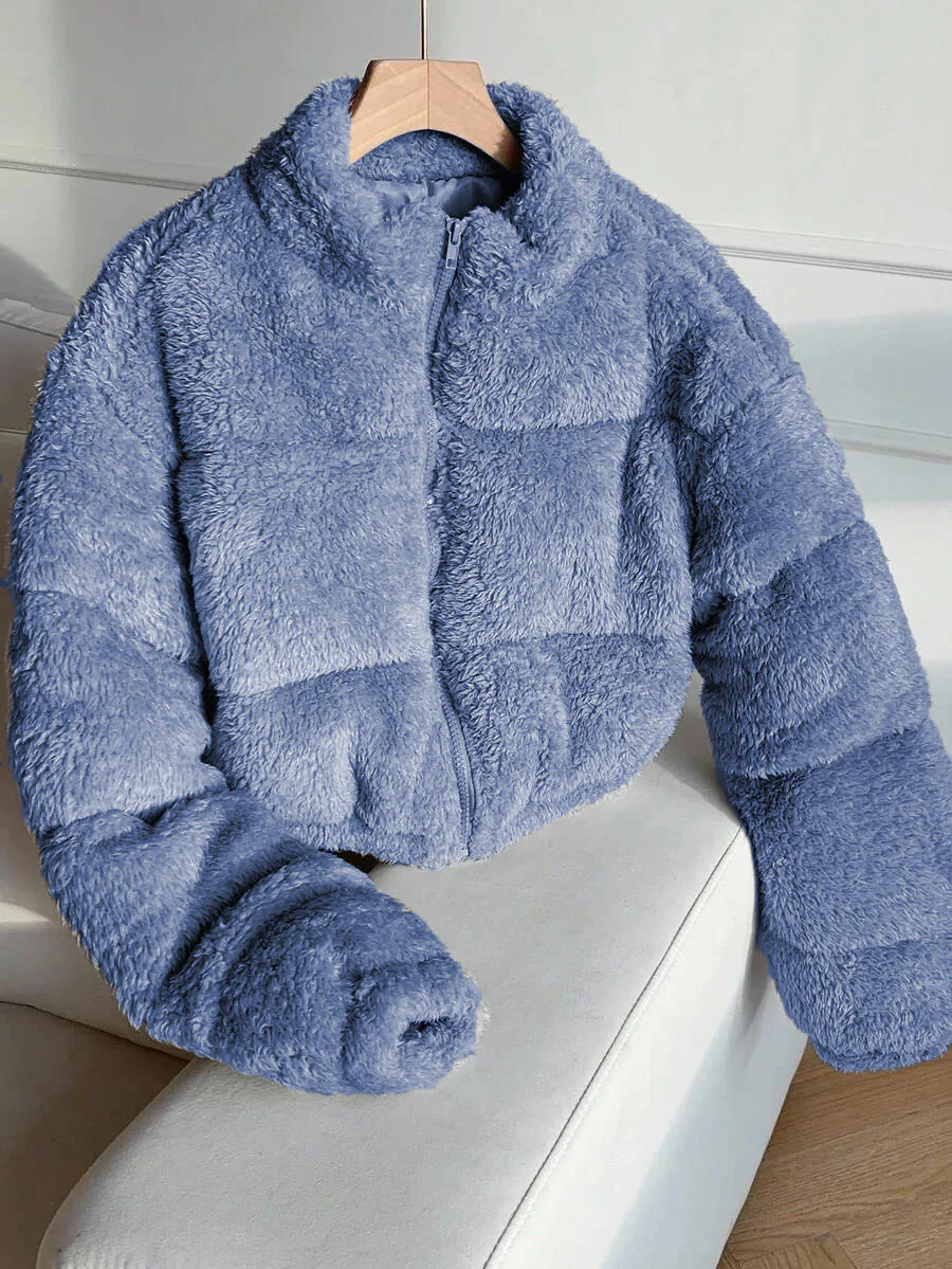Women’s Blue Teddy Fleece Jacket - Image 4