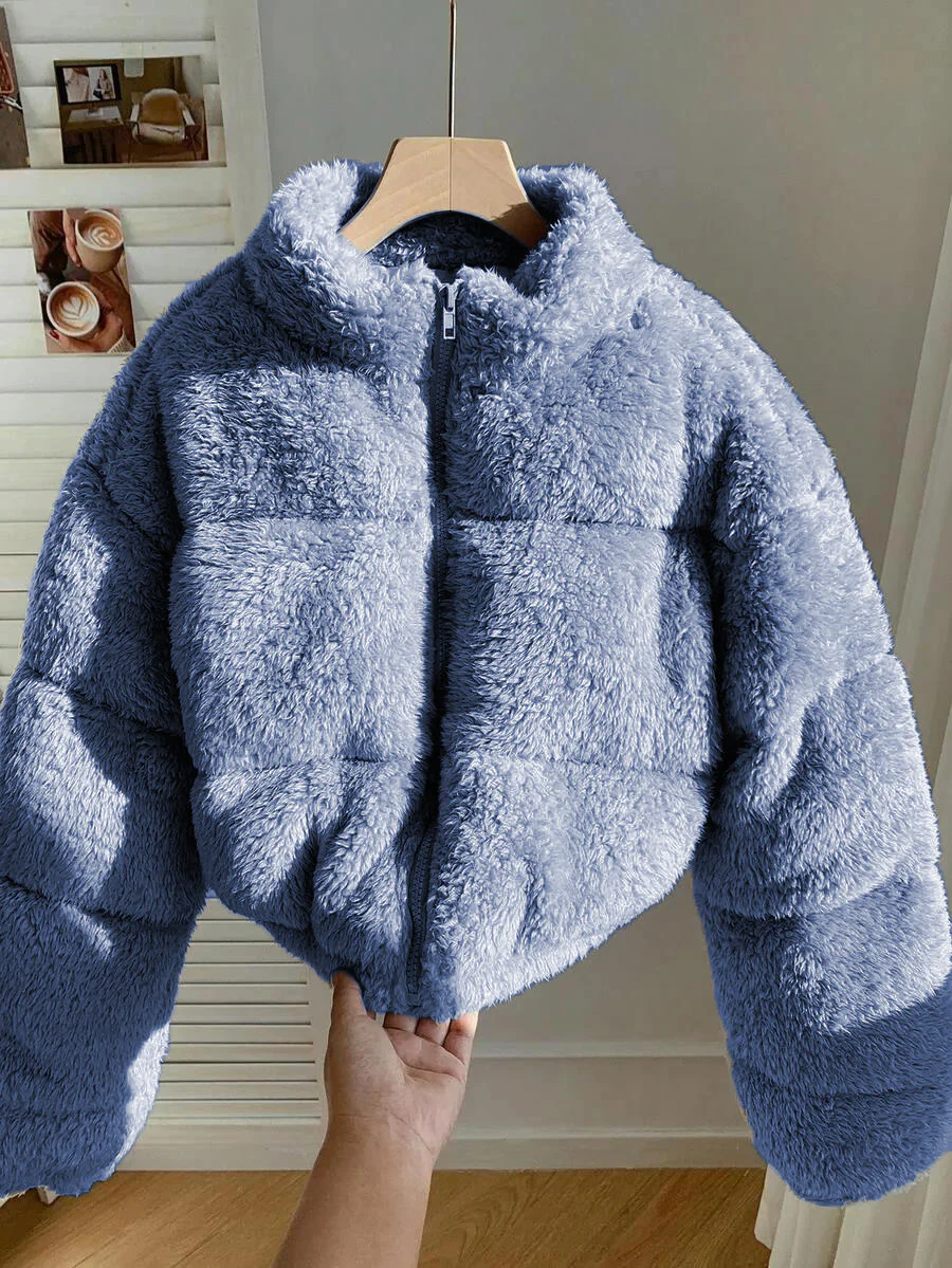 Women’s Blue Teddy Fleece Jacket - Image 5