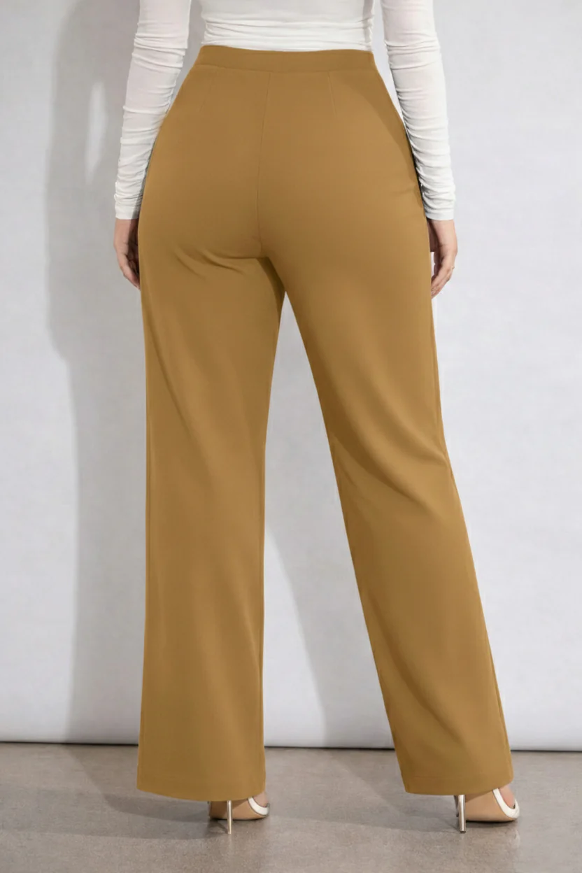 Women’s Camel High Waist Wide Leg Pants - Image 2