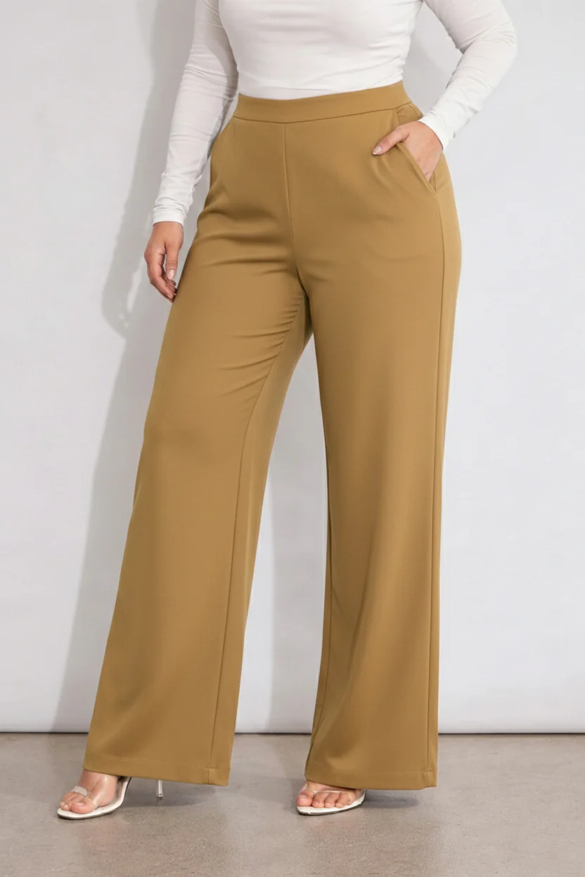 Women’s Camel High Waist Wide Leg Pants - Image 3
