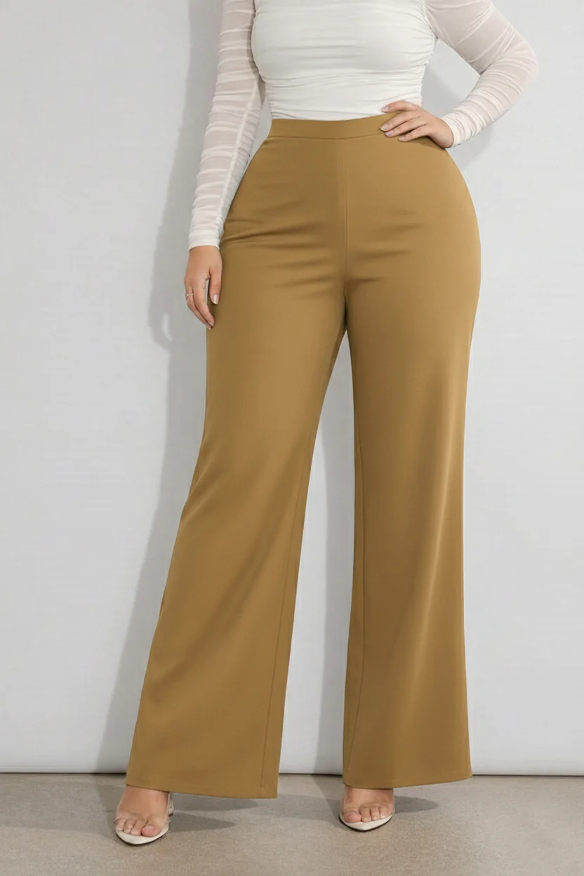Women’s Camel High Waist Wide Leg Pants - Image 4