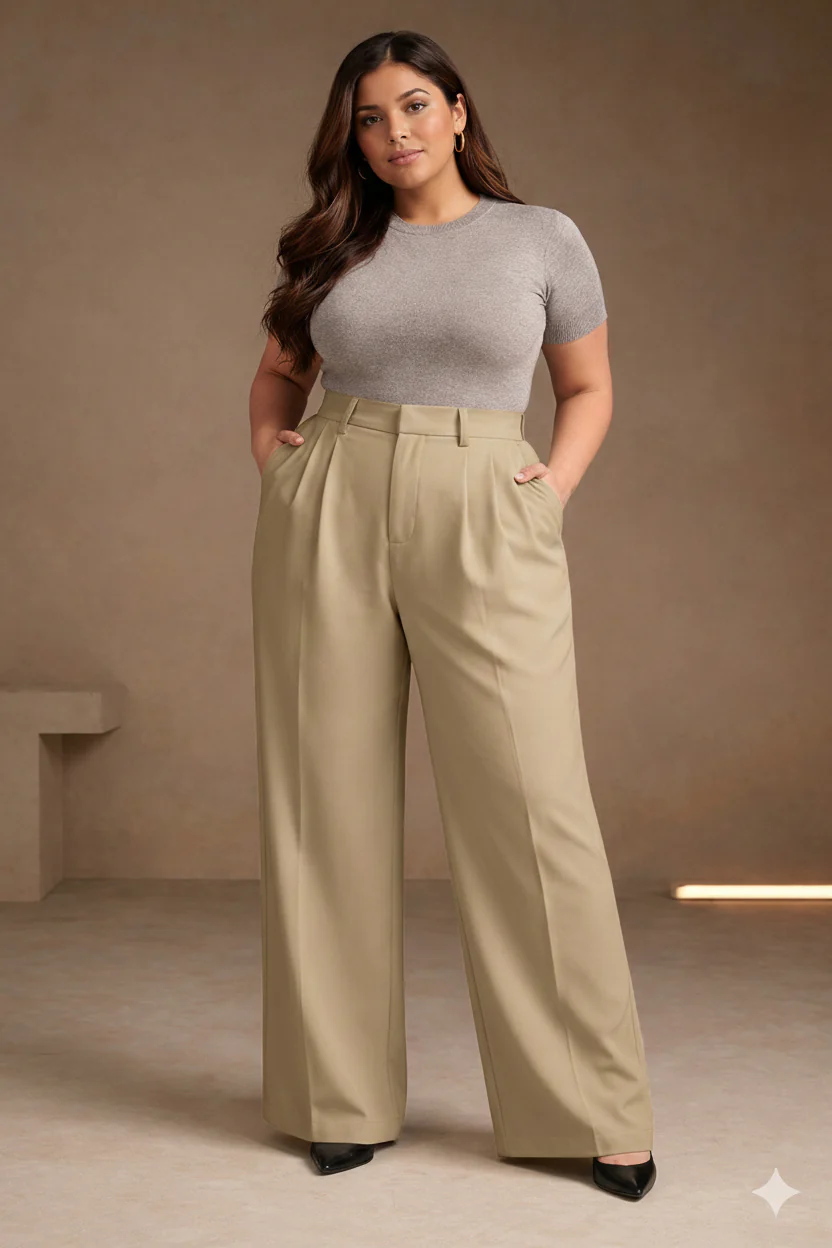 Women’s Dark Beige High Waist Tailored Trousers - Image 3