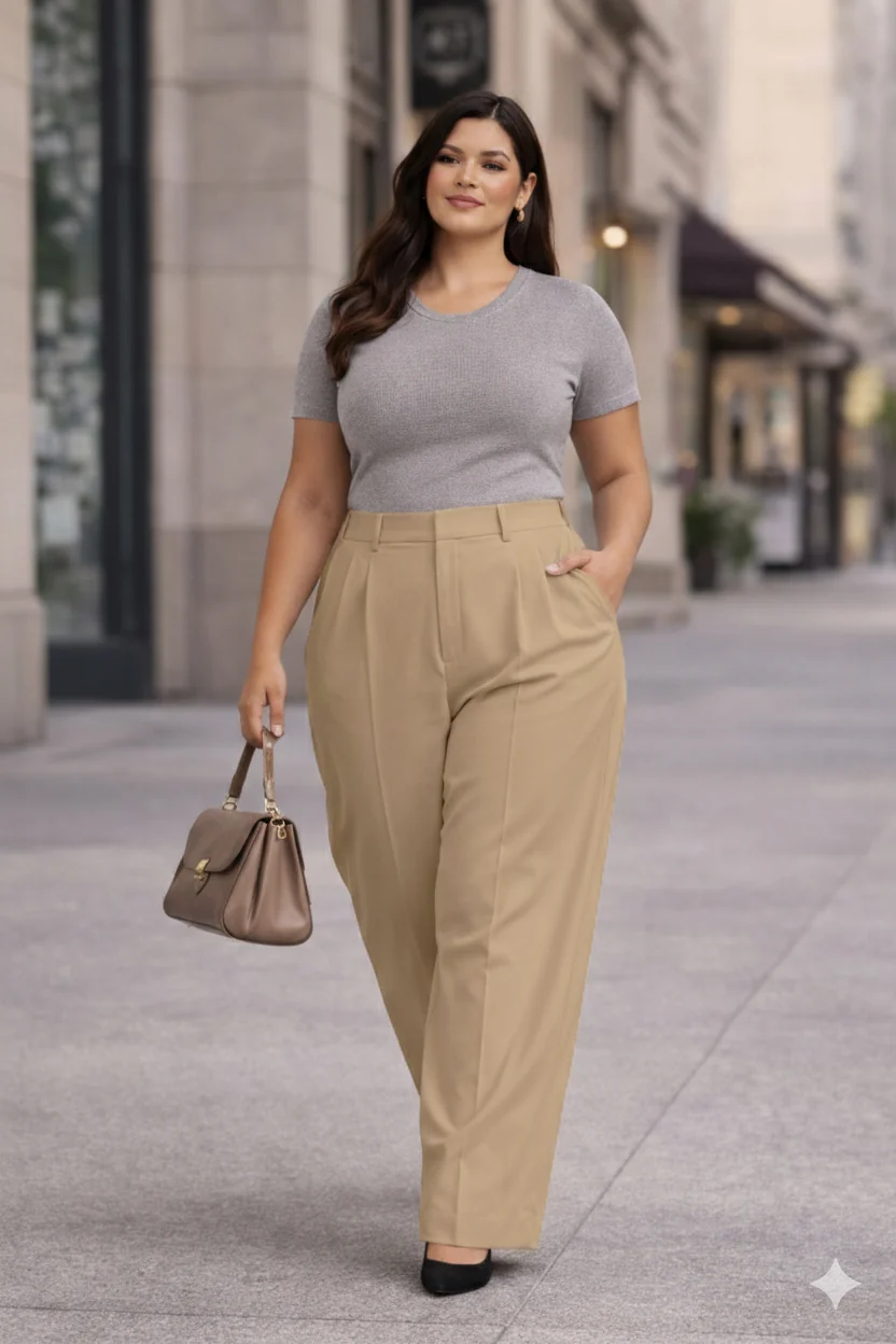 Women’s Dark Beige High Waist Tailored Trousers - Image 4