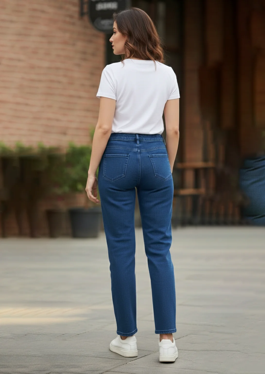 Women’s Dark Blue High Waisted Slim Fit Jeans - Image 3