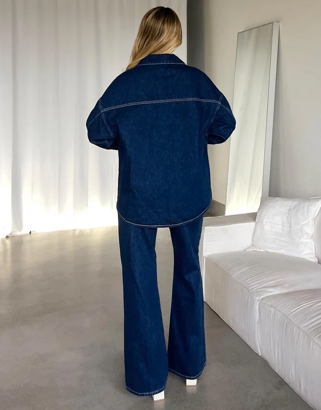 Women’s Dark Blue Wide Leg Jeans - Image 3