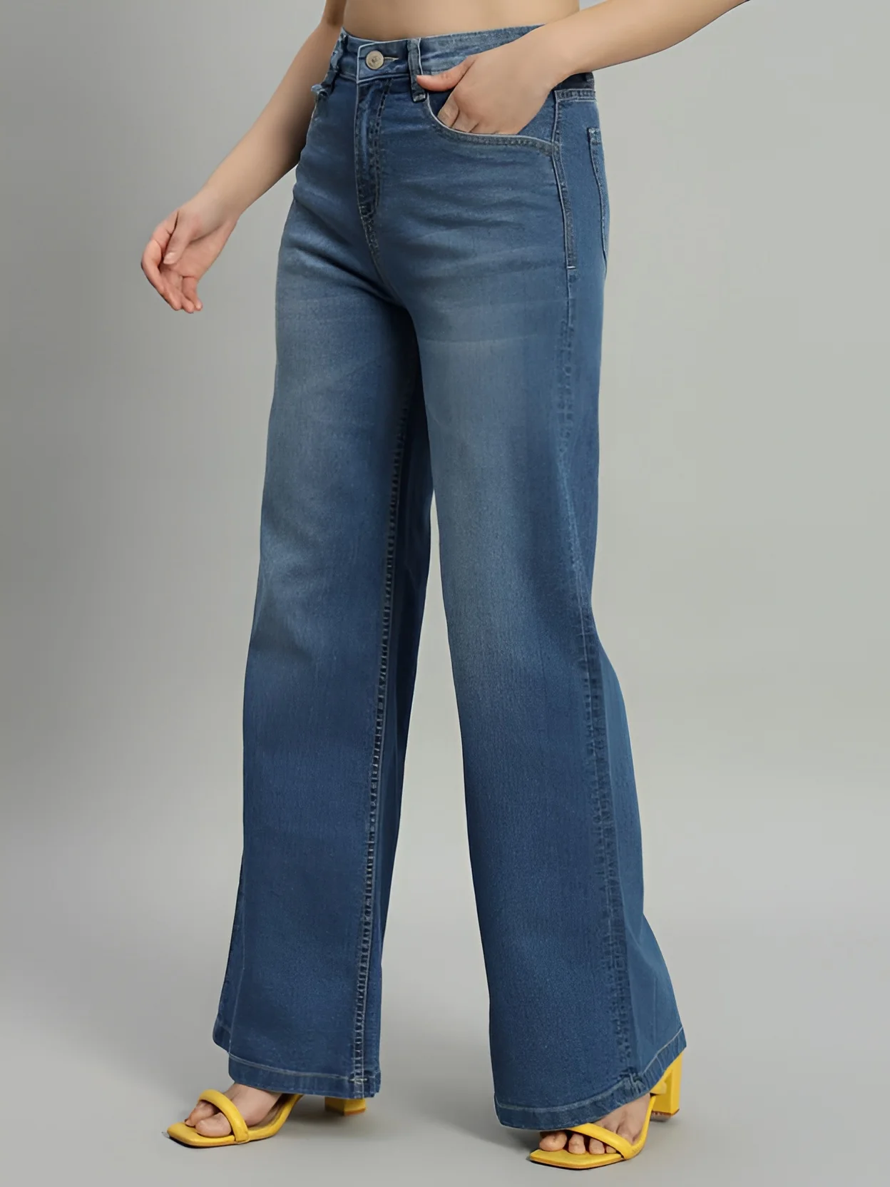Women‚Äôs High Waist Wide Leg Blue Denim Jeans - Image 3