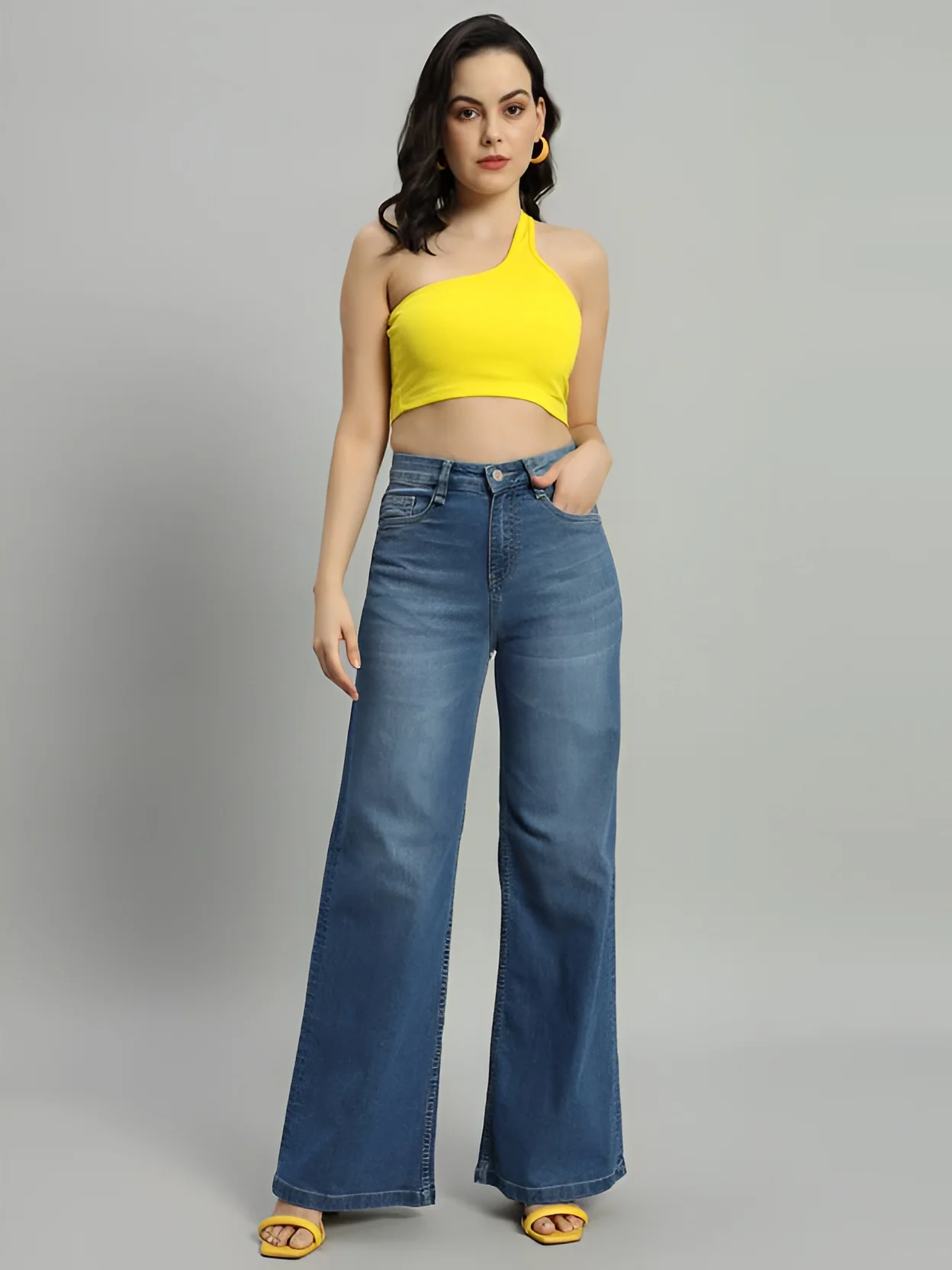 Women‚Äôs High Waist Wide Leg Blue Denim Jeans - Image 5