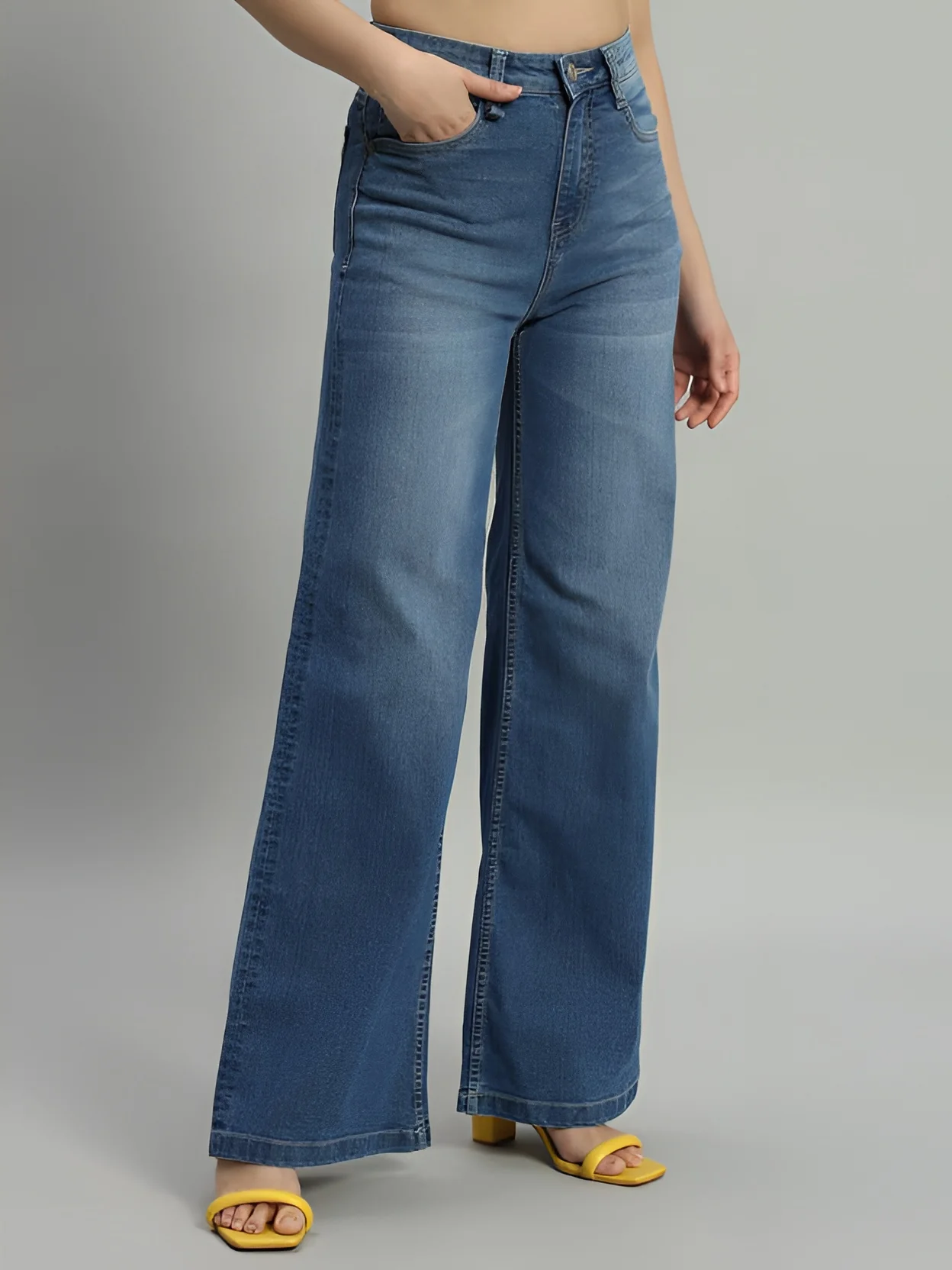 Women‚Äôs High Waist Wide Leg Blue Denim Jeans - Image 6