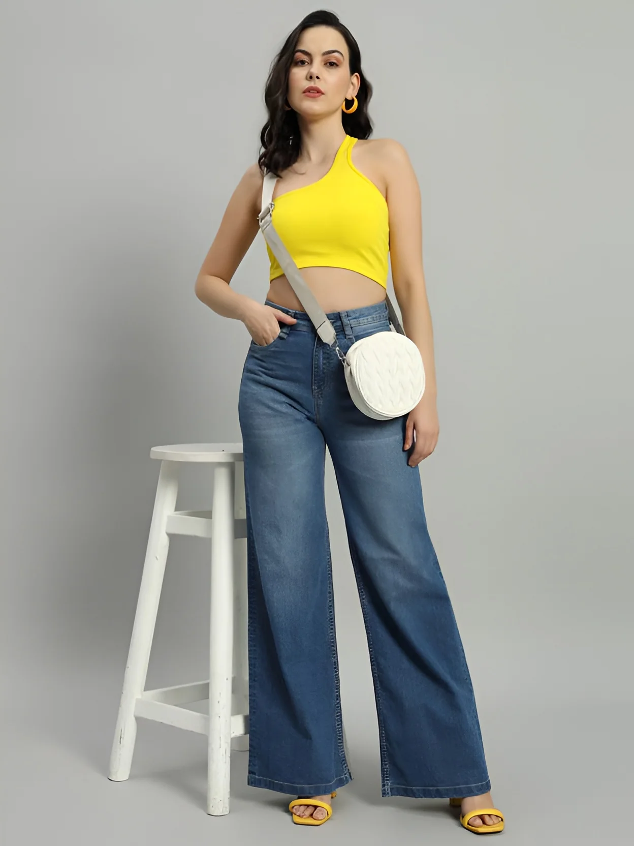 Women‚Äôs High Waist Wide Leg Blue Denim Jeans - Image 7
