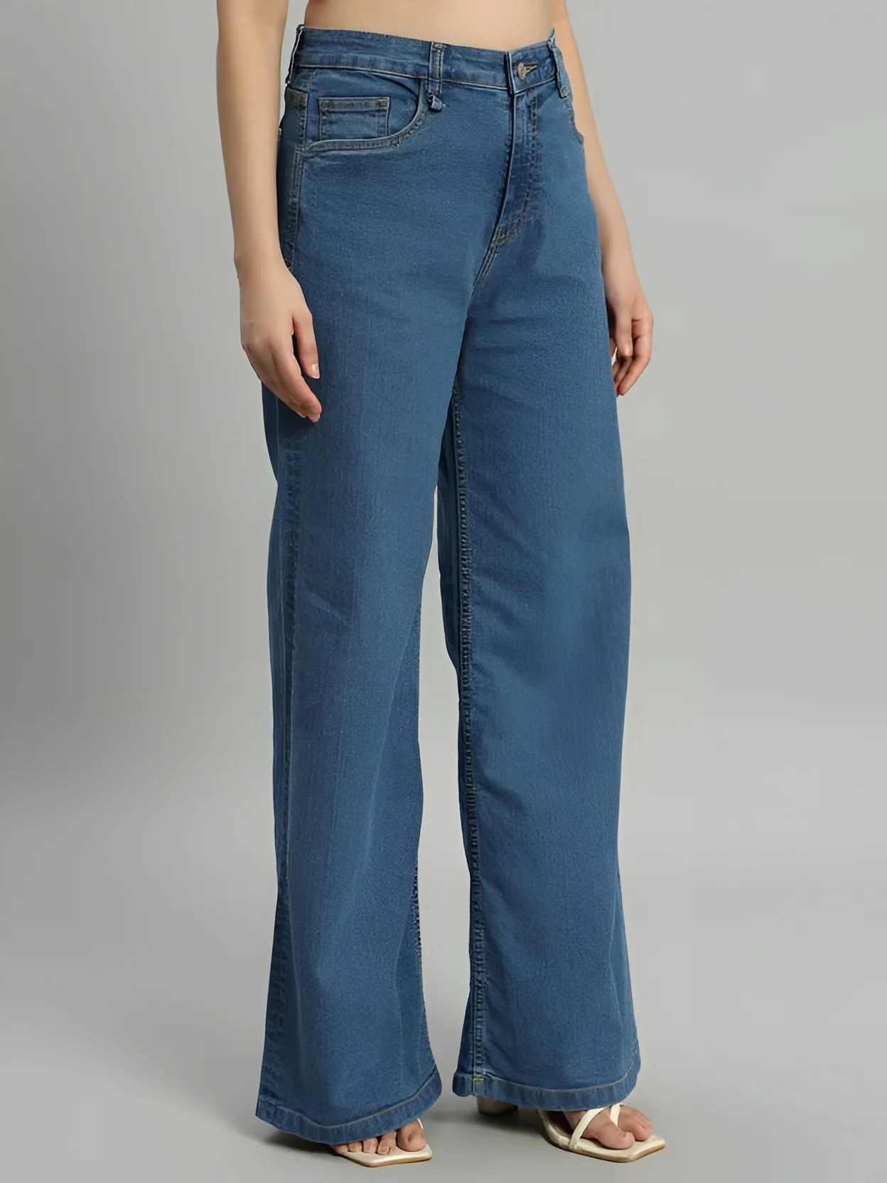 Women‚Äôs High Waist Wide Leg Blue Denim Jeans - Image 3