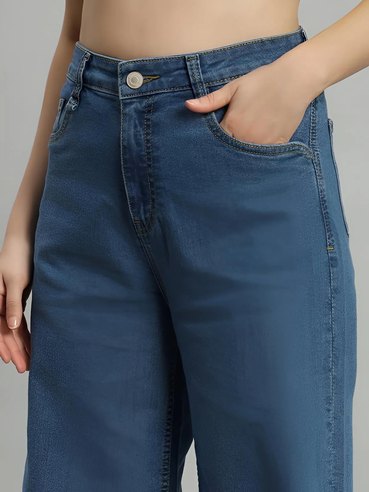 Women‚Äôs High Waist Wide Leg Blue Denim Jeans - Image 5