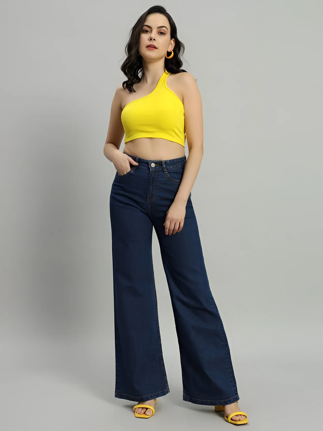Women‚Äôs High Waist Wide Leg Dark Blue Denim Jeans - Image 3