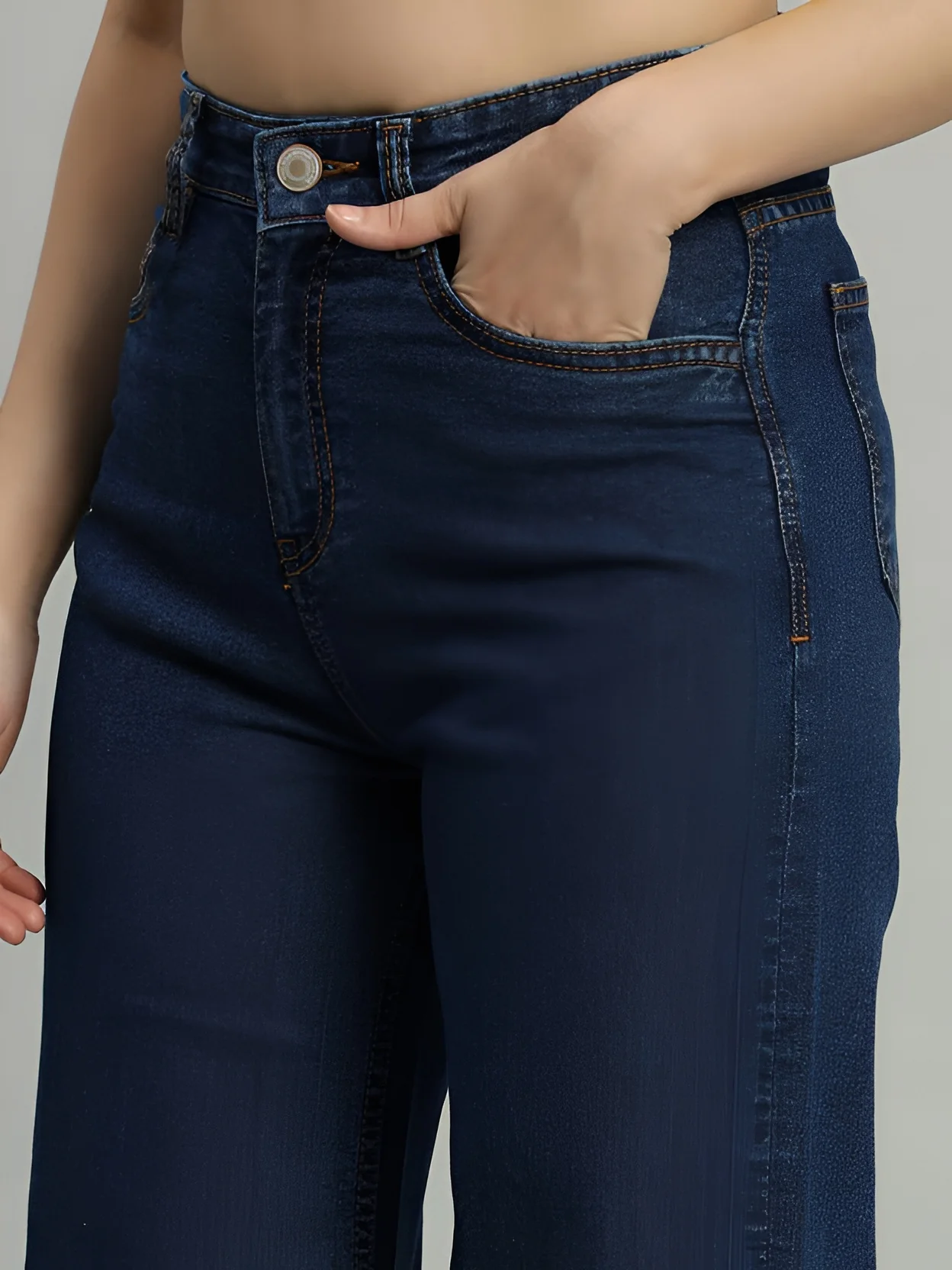 Women‚Äôs High Waist Wide Leg Dark Blue Denim Jeans - Image 4