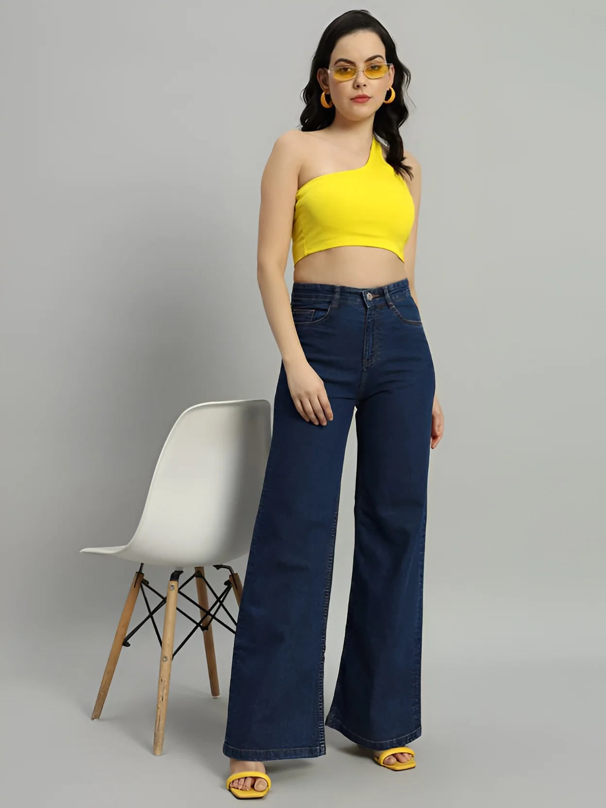 Women‚Äôs High Waist Wide Leg Dark Blue Denim Jeans - Image 5