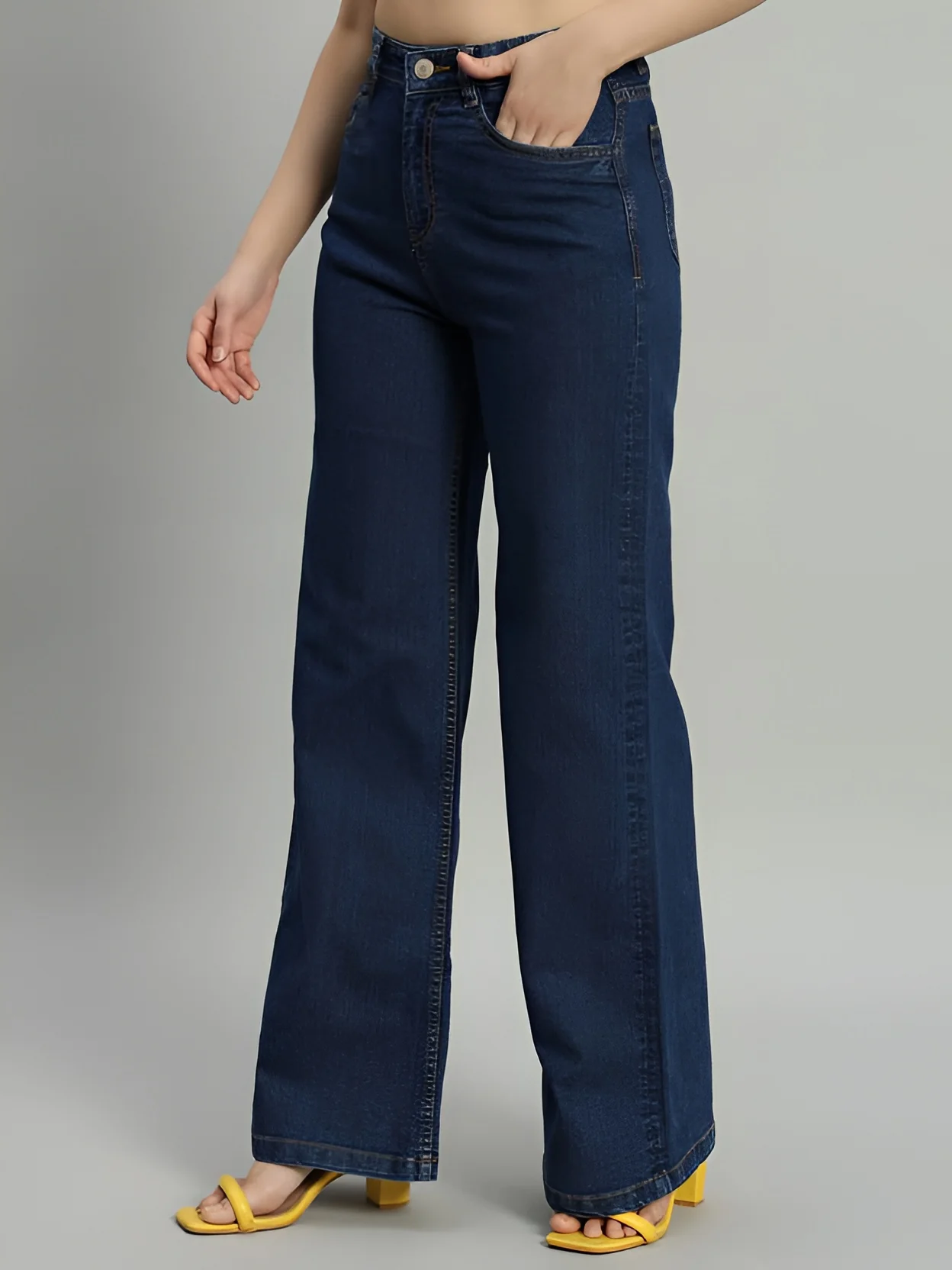 Women‚Äôs High Waist Wide Leg Dark Blue Denim Jeans - Image 6