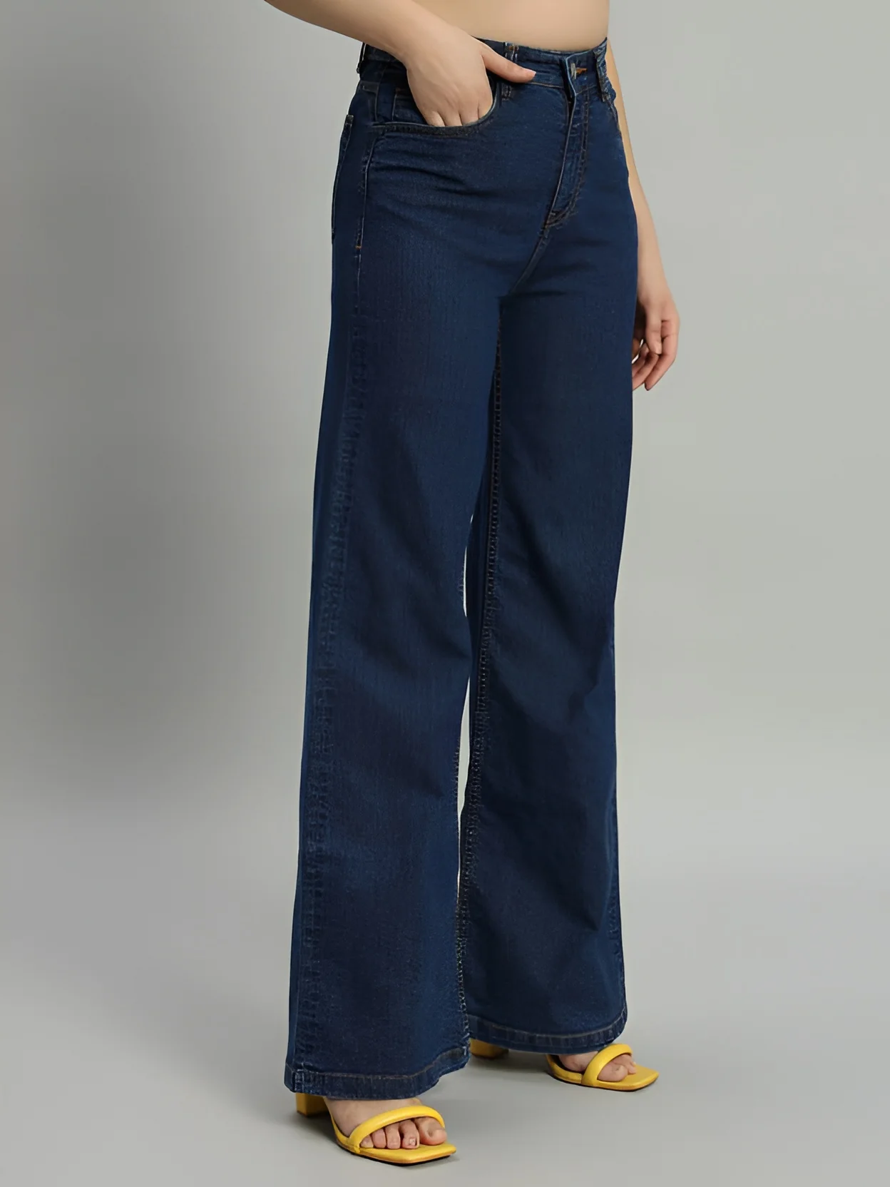 Women‚Äôs High Waist Wide Leg Dark Blue Denim Jeans - Image 7