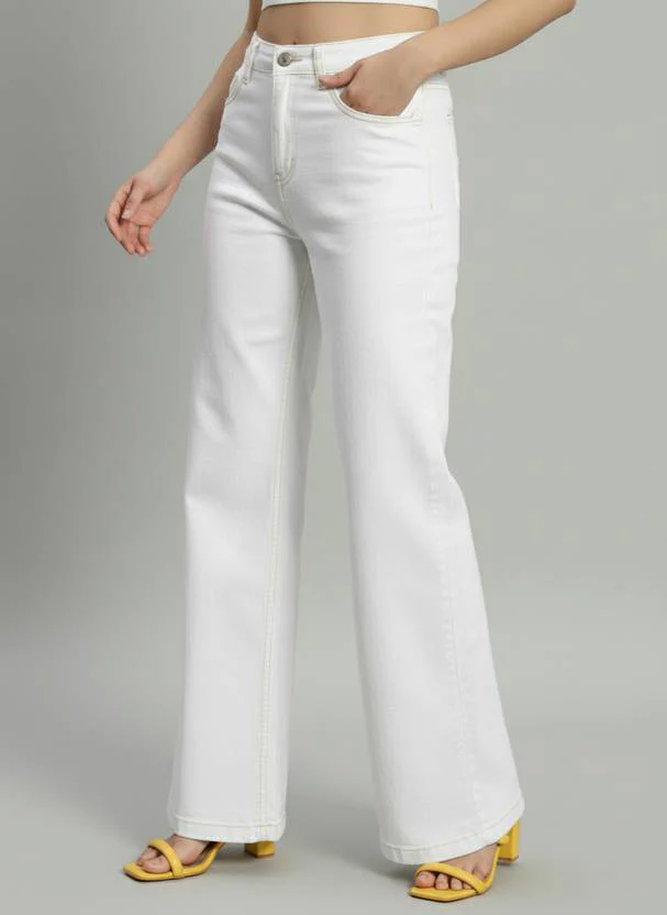 Women‚Äôs High Waist Wide Leg White Denim Jeans - Image 3