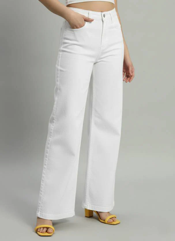 Women‚Äôs High Waist Wide Leg White Denim Jeans - Image 4
