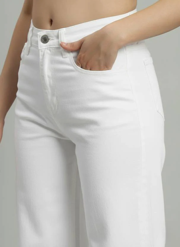 Women‚Äôs High Waist Wide Leg White Denim Jeans - Image 5