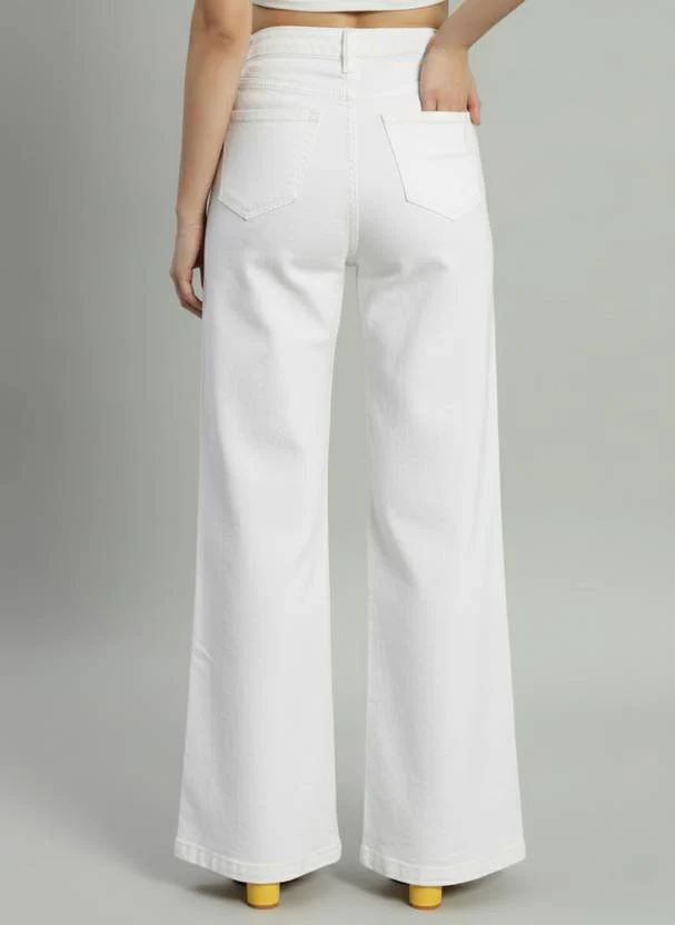 Women‚Äôs High Waist Wide Leg White Denim Jeans - Image 6
