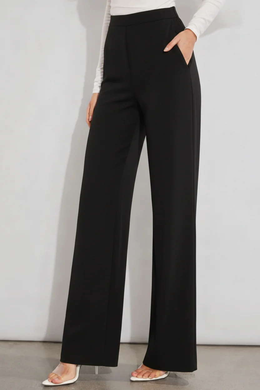 Women‚Äôs High Waisted Wide Leg Black Dress Pants - Image 3