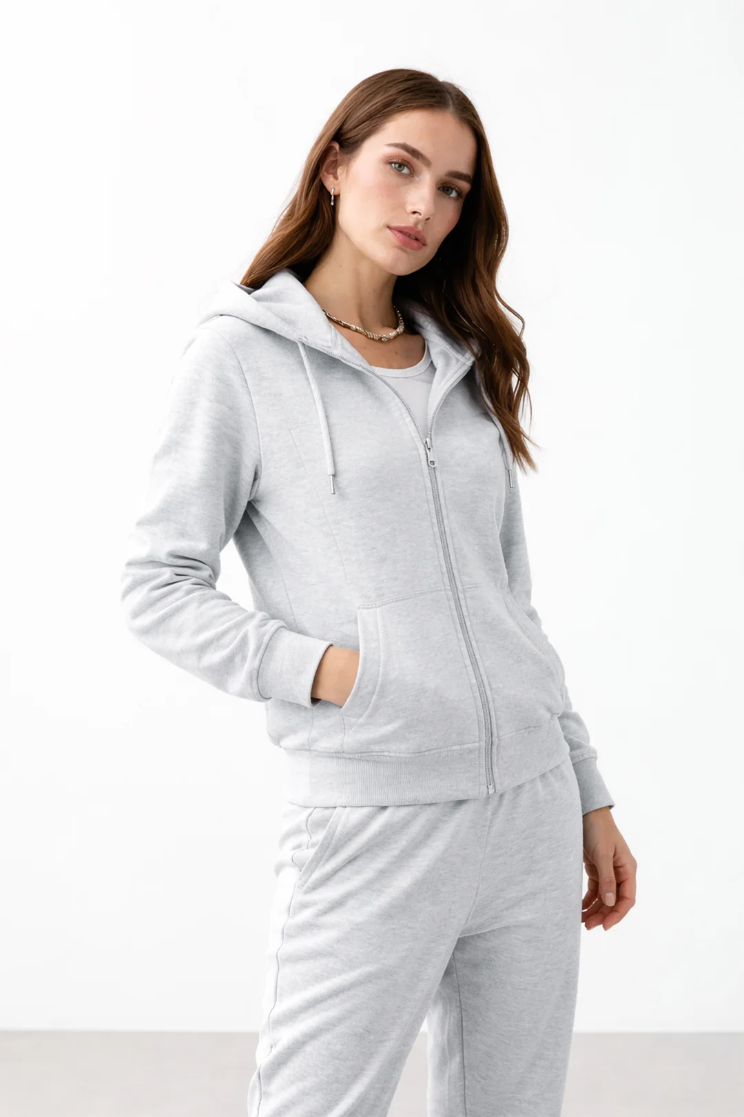 Women’s Light Grey Zip Hoodie Tracksuit Set - Image 3