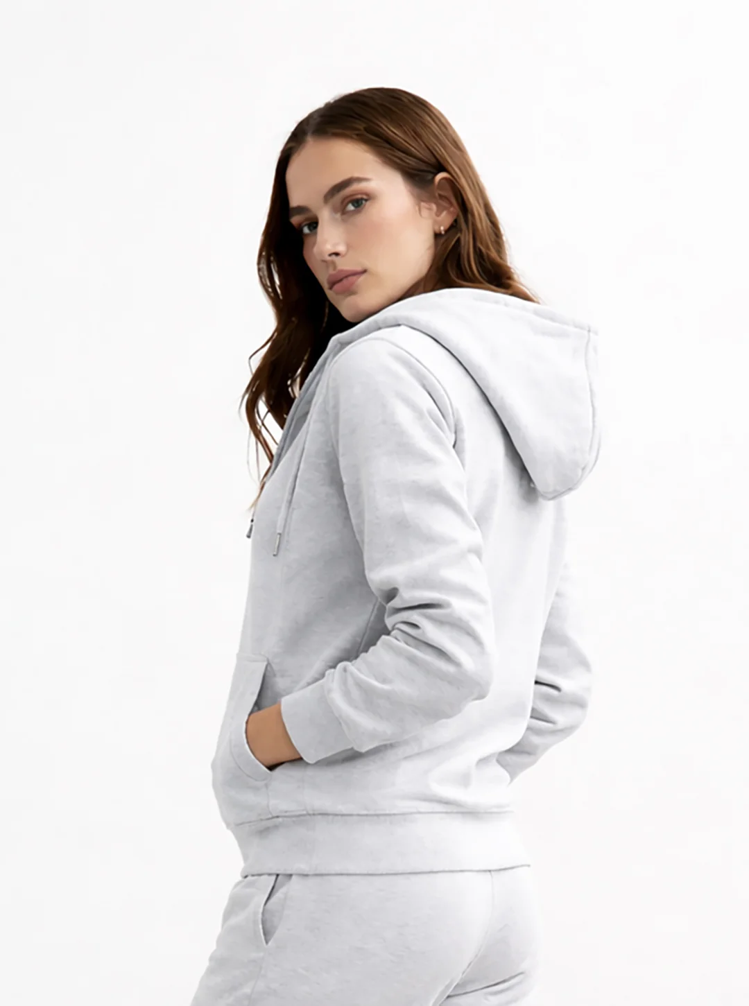 Women’s Light Grey Zip Hoodie Tracksuit Set - Image 4
