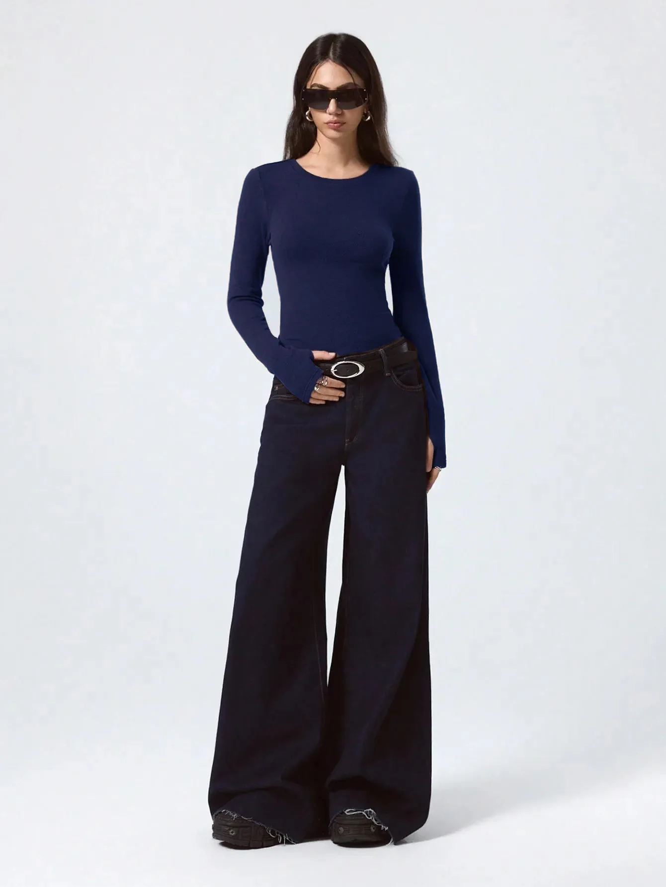 KOTTY Women’s Navy Blue Full Sleeve Slim Fit T-Shirt - Image 4