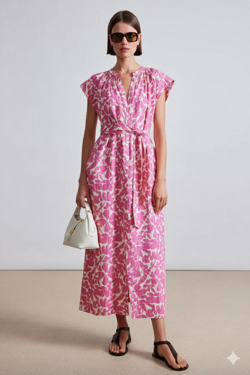 Women’s Pink Floral Print Midi Dress