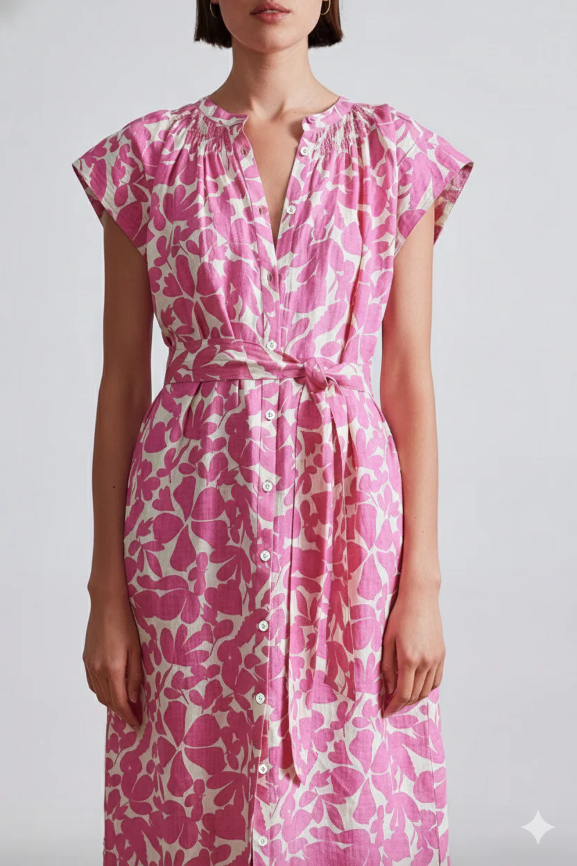 Women’s Pink Floral Print Midi Dress - Image 2