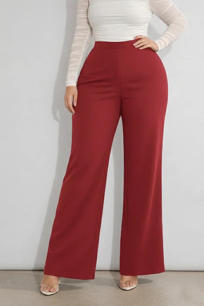 Women’s Red High Waist Wide Leg Pants - Image 4