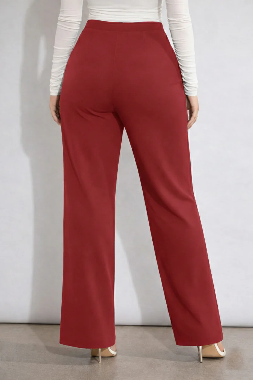 Women’s Red High Waist Wide Leg Pants - Image 5