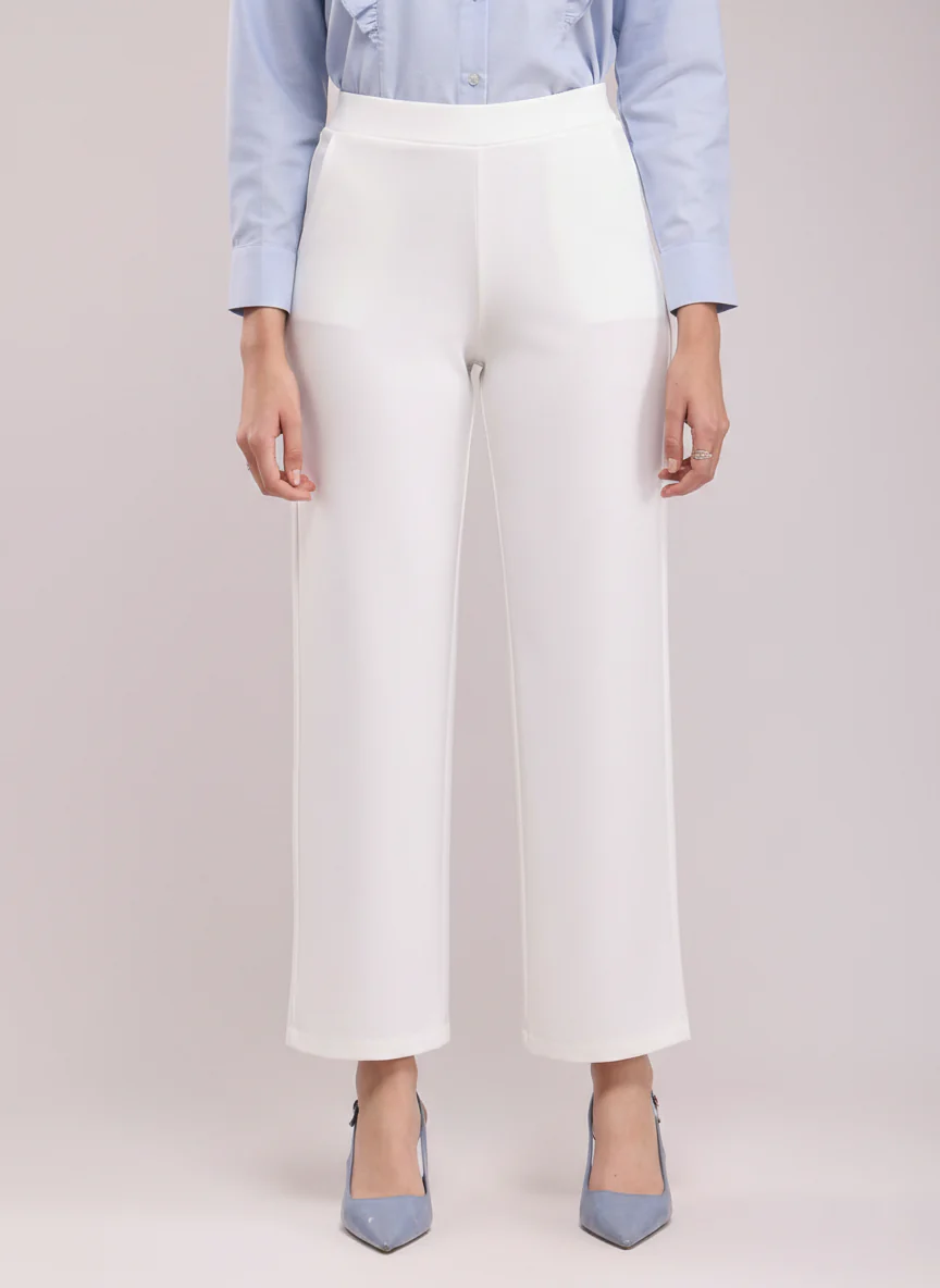 Women White High Waist Straight Fit Pants