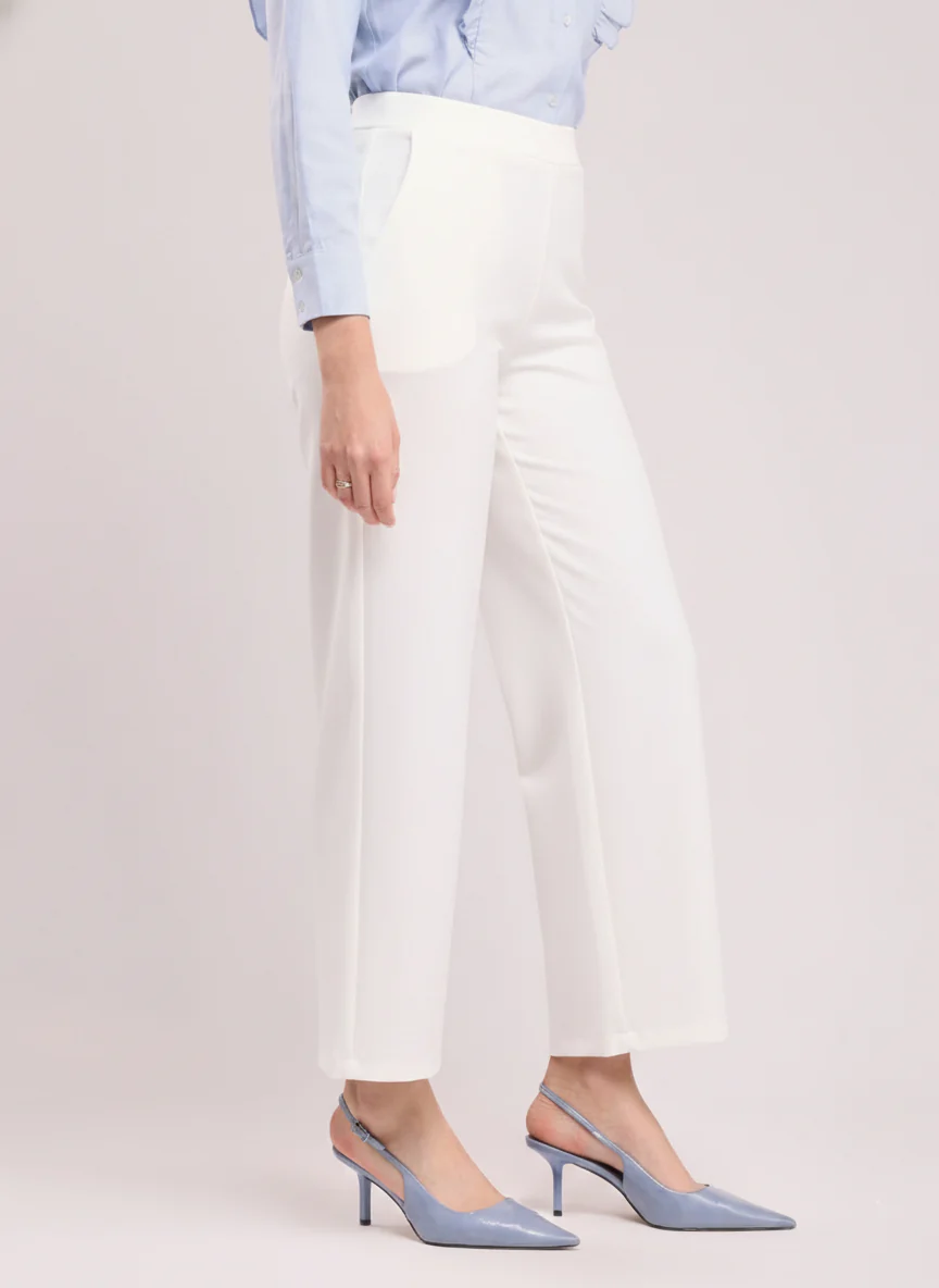 Women White High Waist Straight Fit Pants - Image 2