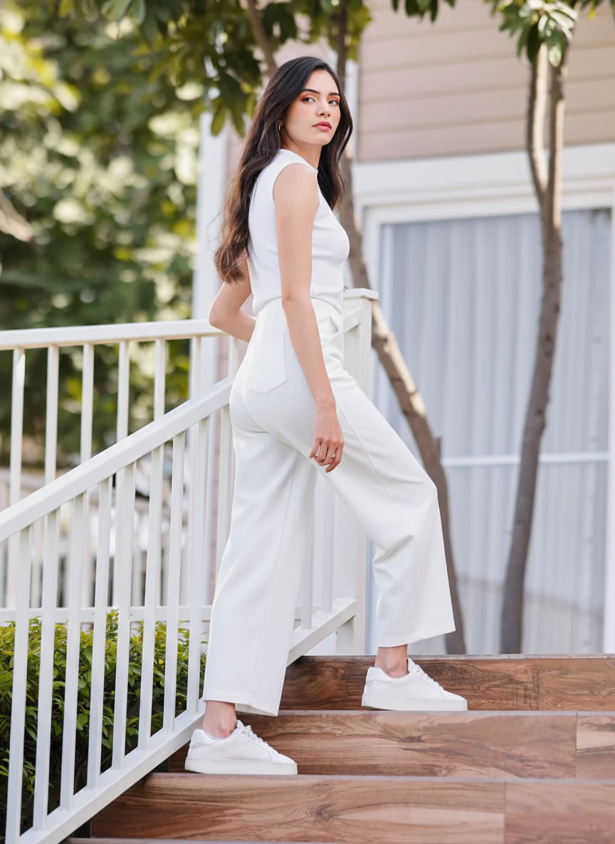 Women White High Waist Straight Fit Pants - Image 3