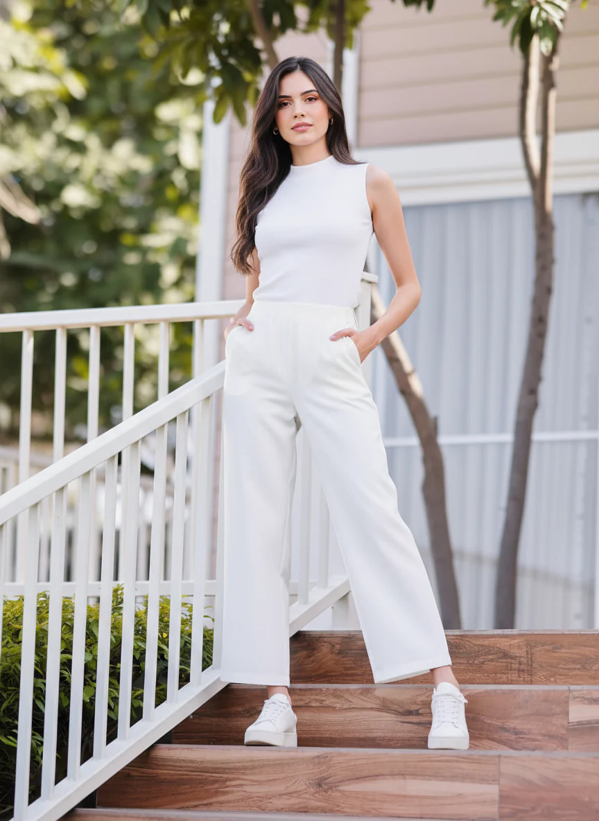Women White High Waist Straight Fit Pants - Image 7