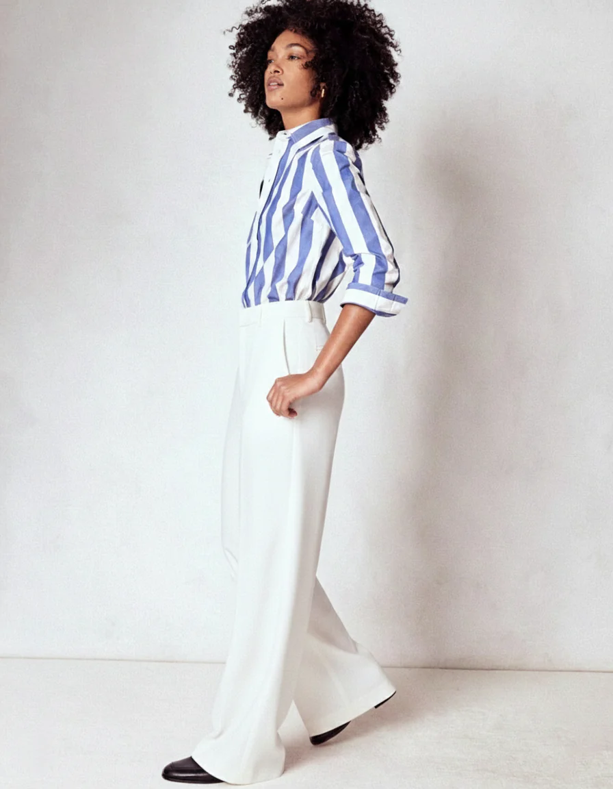Women White High Waist Wide Leg Pants - Image 5