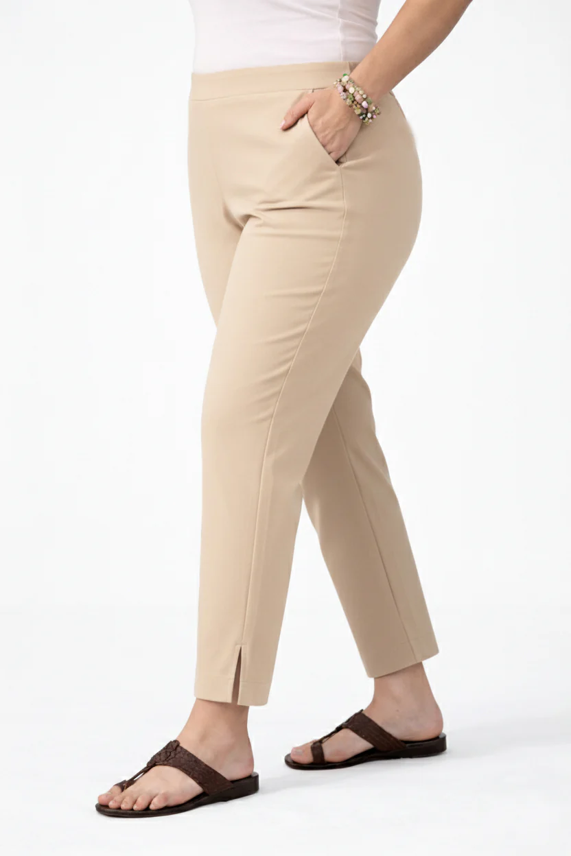 Women's Beige Ankle Length Pants Plus Size - Image 2