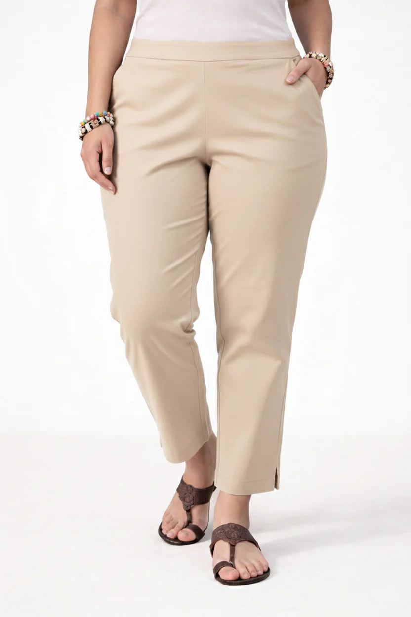 Women's Beige Ankle Length Pants Plus Size - Image 4