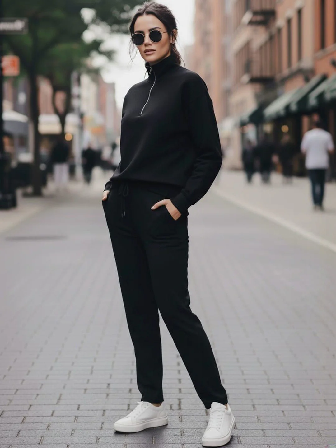 Women's Black Half-Zip Mock Neck Sweatshirt - Image 5