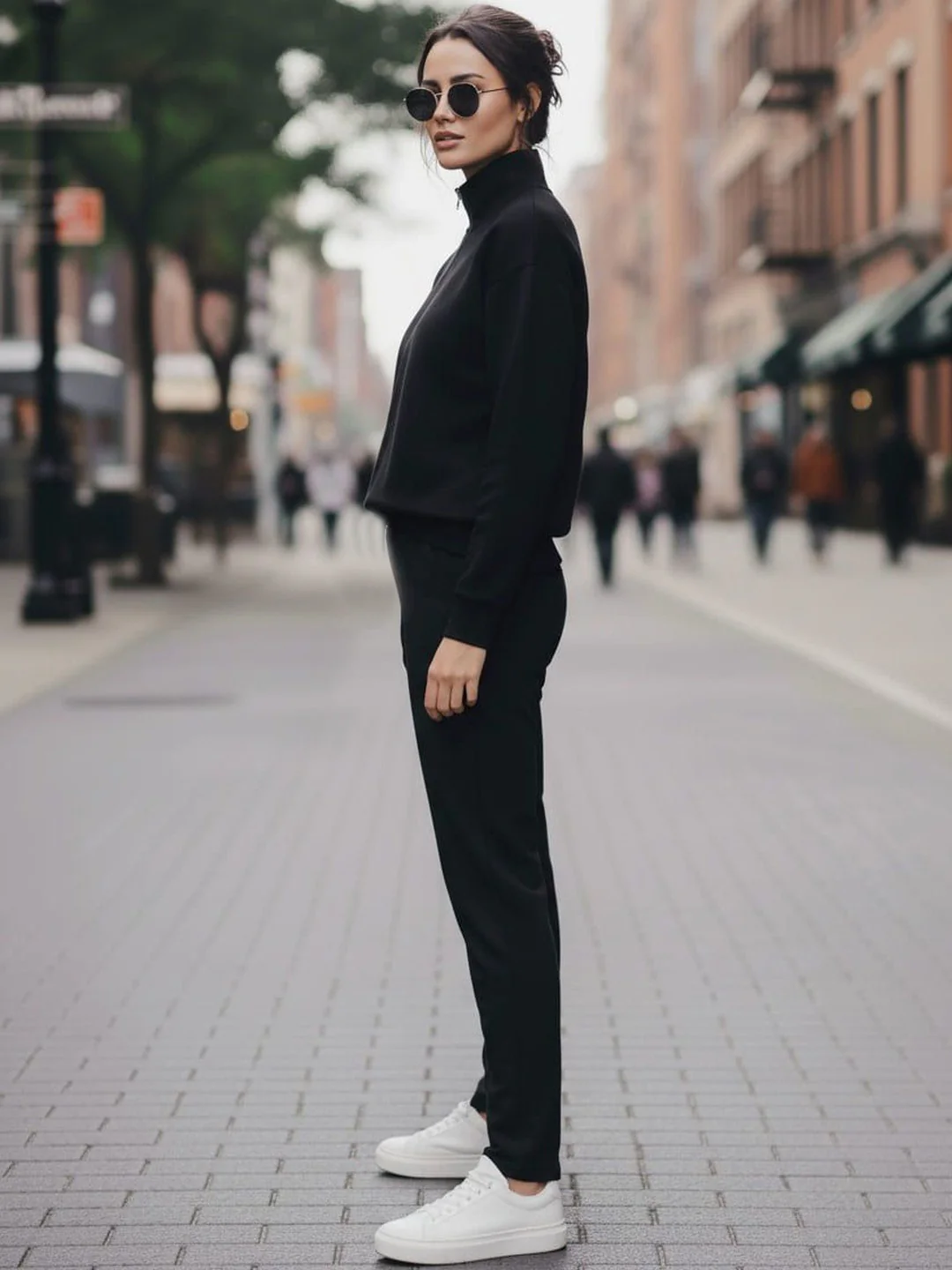 Women's Black Half-Zip Sweatshirt & Joggers Winter Set - Image 2