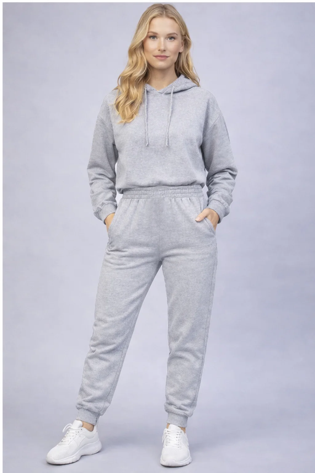 Women's Grey Pullover Hoodie & Joggers Sweatsuit Set