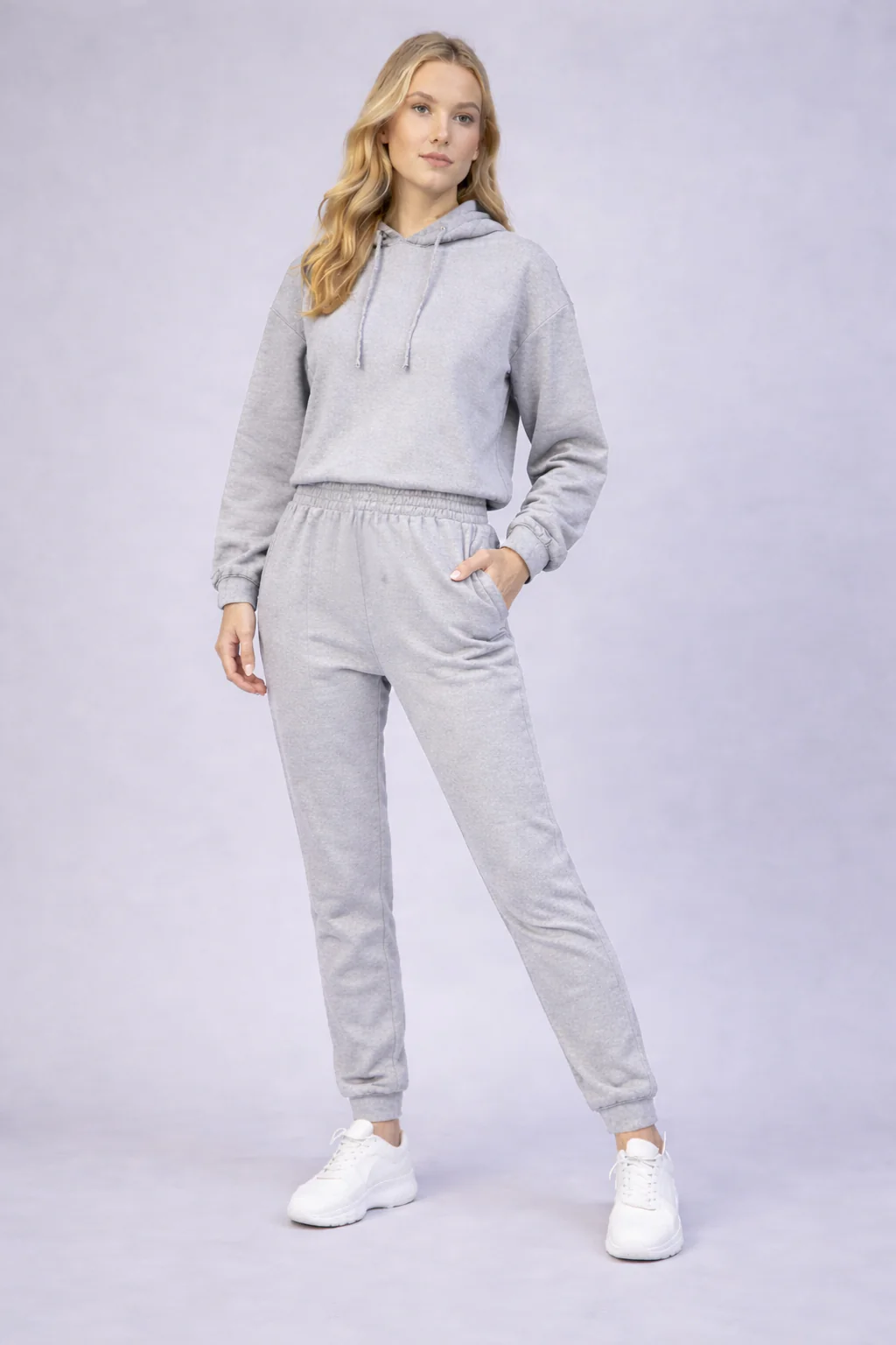 Women's Grey Pullover Hoodie & Joggers Sweatsuit Set - Image 3