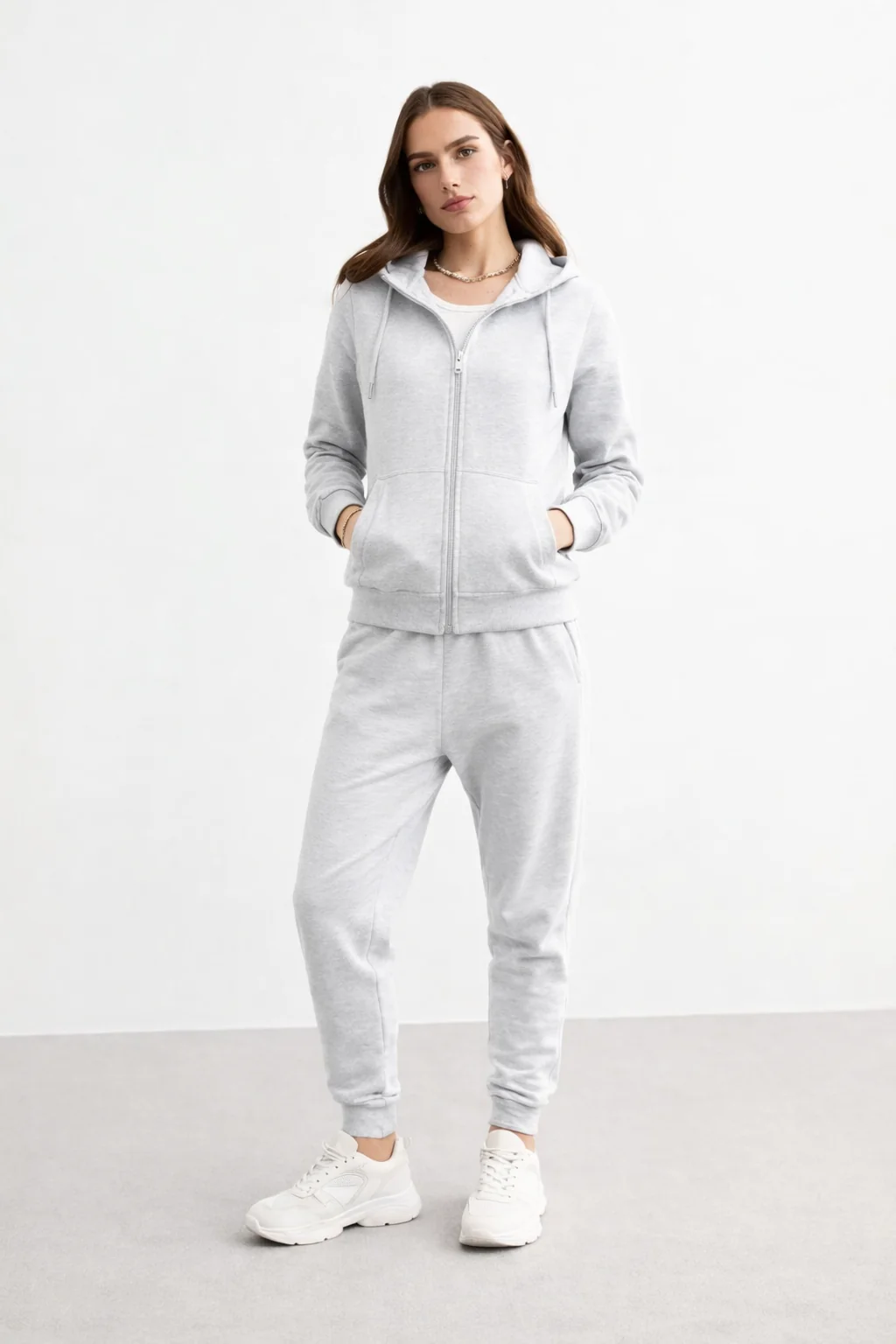 Women's Light Grey Fleece Joggers with Elastic Waistband - Image 3