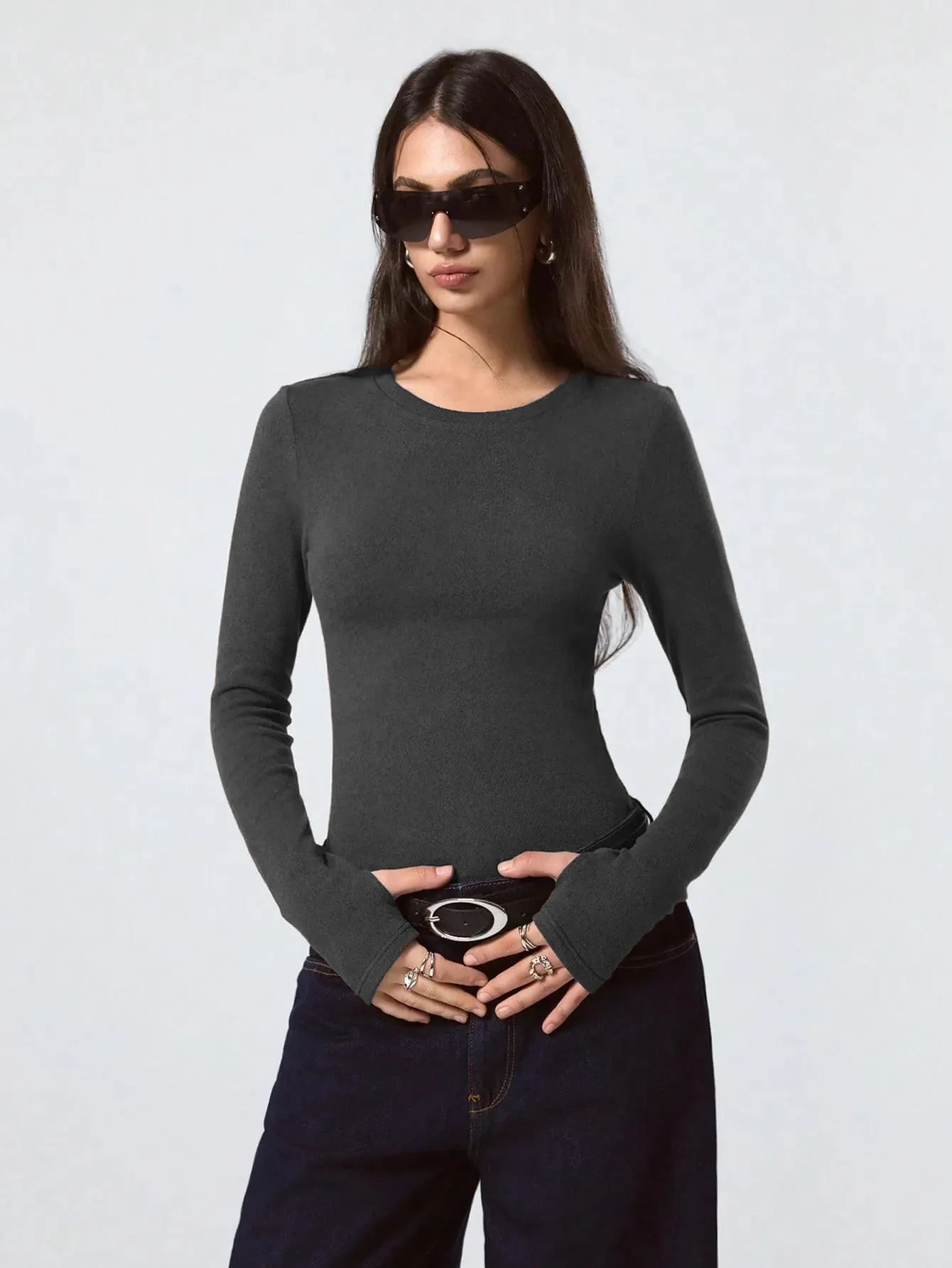 Women's Long Sleeve Fitted Crew Neck Top - Image 3