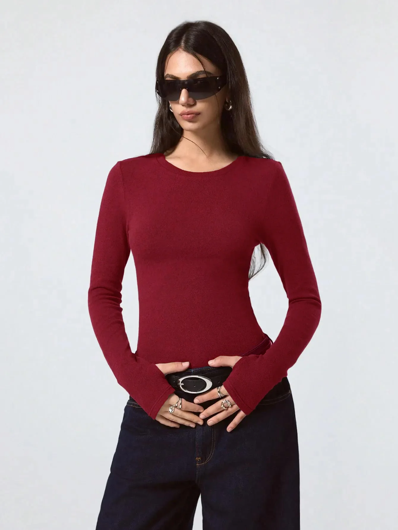 Women's Maroon Long Sleeve Fitted Top - Image 3